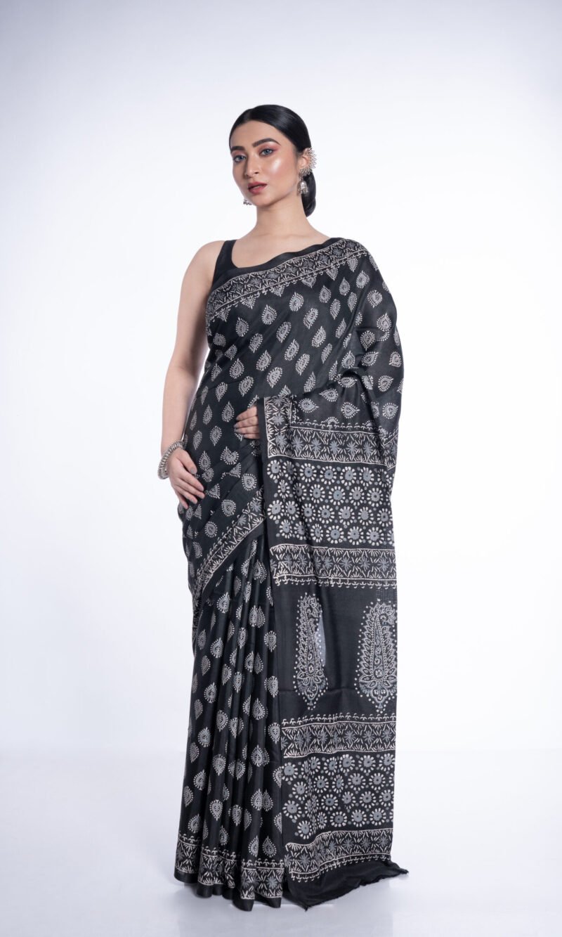 Block Printed 'Midninght Mosaic' Cotton Silk
