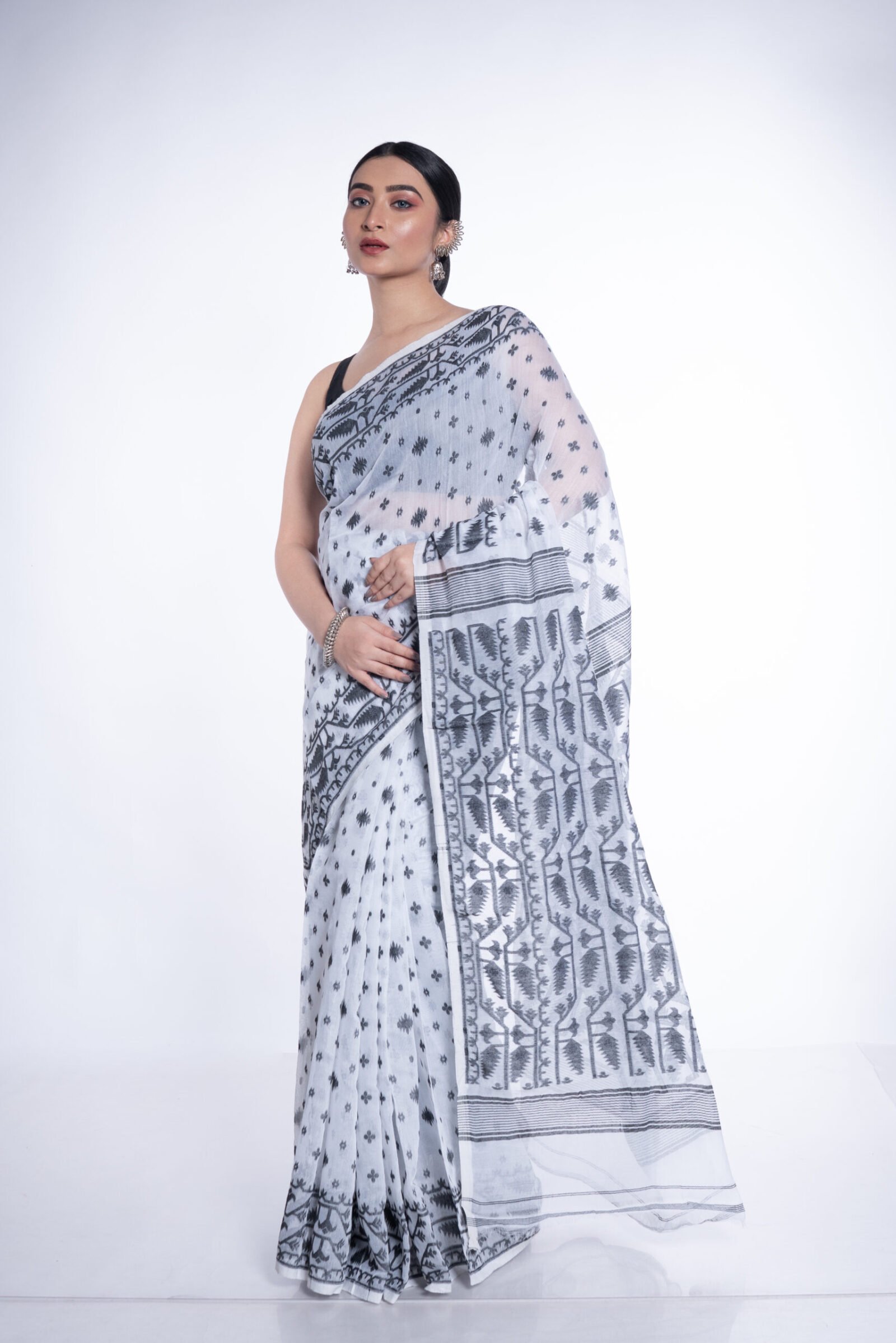 Jamdani 'Swan Symphony ' Soft Cotton