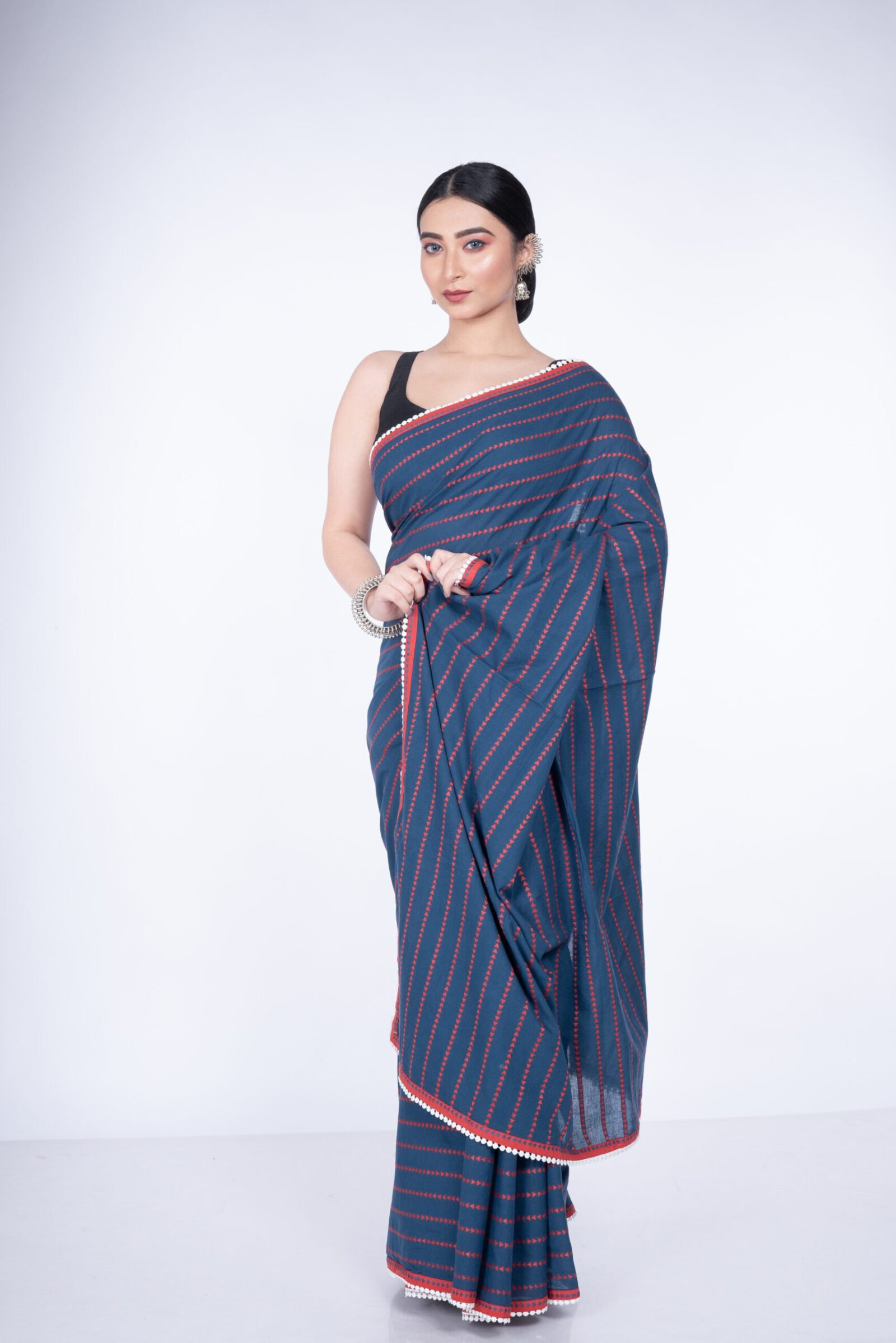 Applique 'Indigo Grace' Cotton