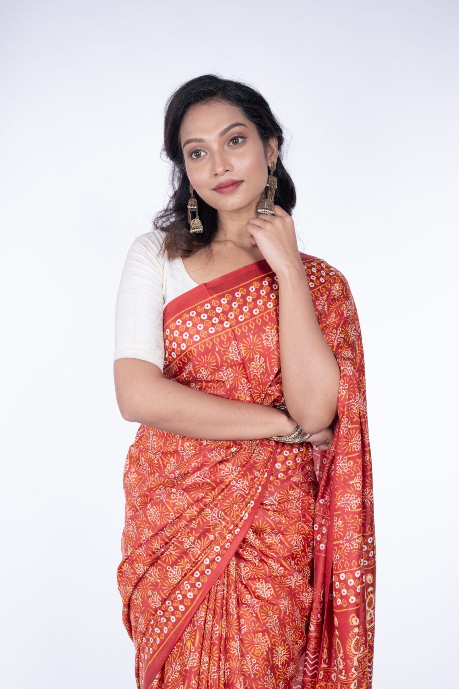 Block Printed 'Saffron Essence' Cotton Silk - Image 5