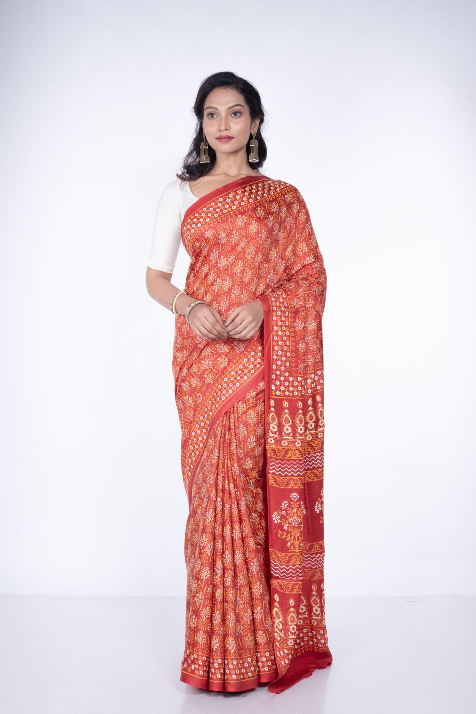 Block Printed 'Saffron Essence' Cotton Silk - Image 4