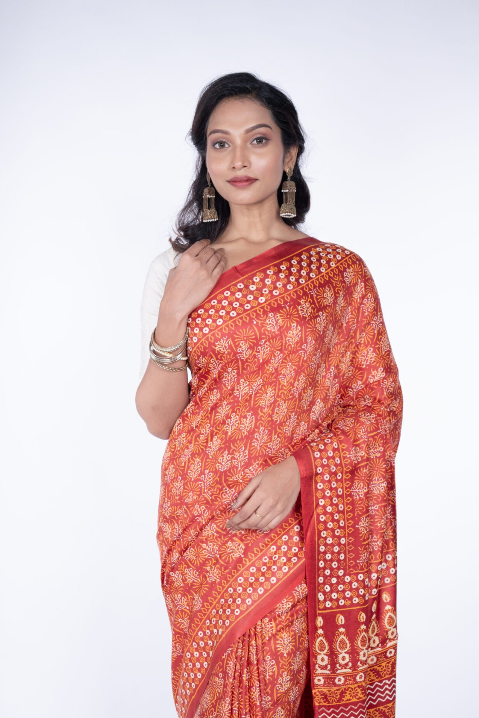 Block Printed 'Saffron Essence' Cotton Silk - Image 3