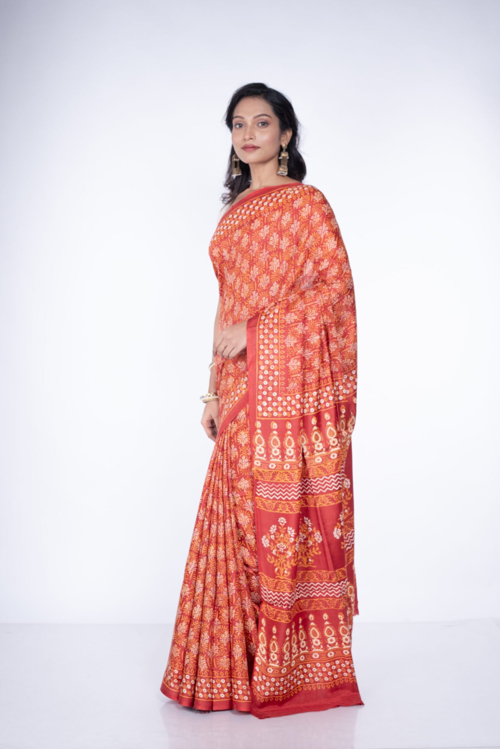Block Printed 'Saffron Essence' Cotton Silk