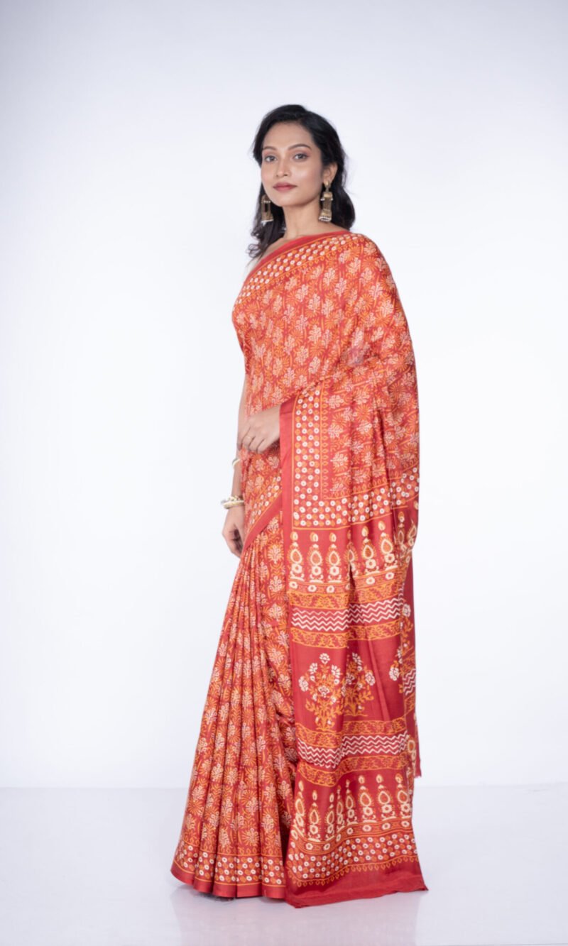 Block Printed 'Saffron Essence' Cotton Silk