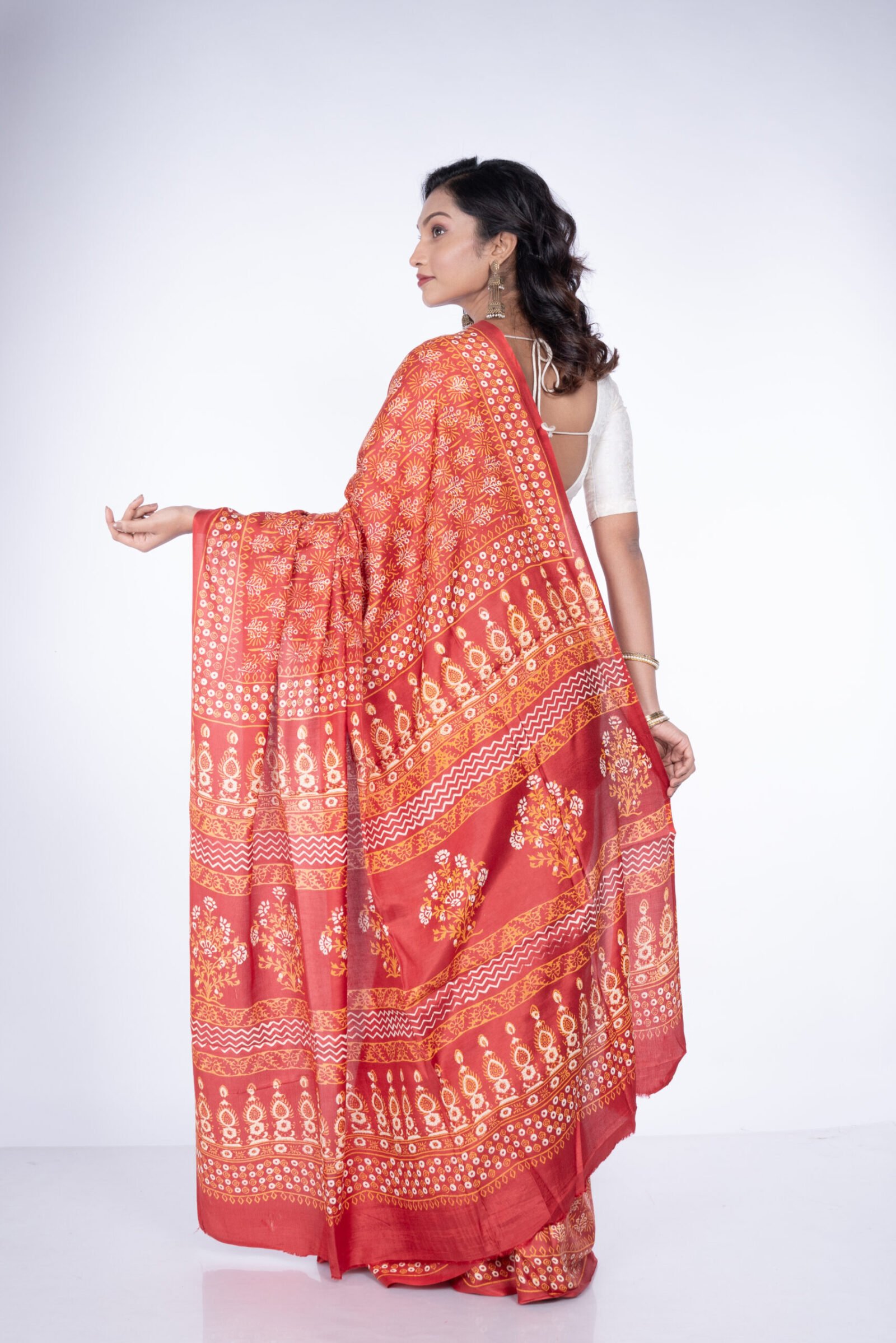Block Printed 'Saffron Essence' Cotton Silk - Image 2