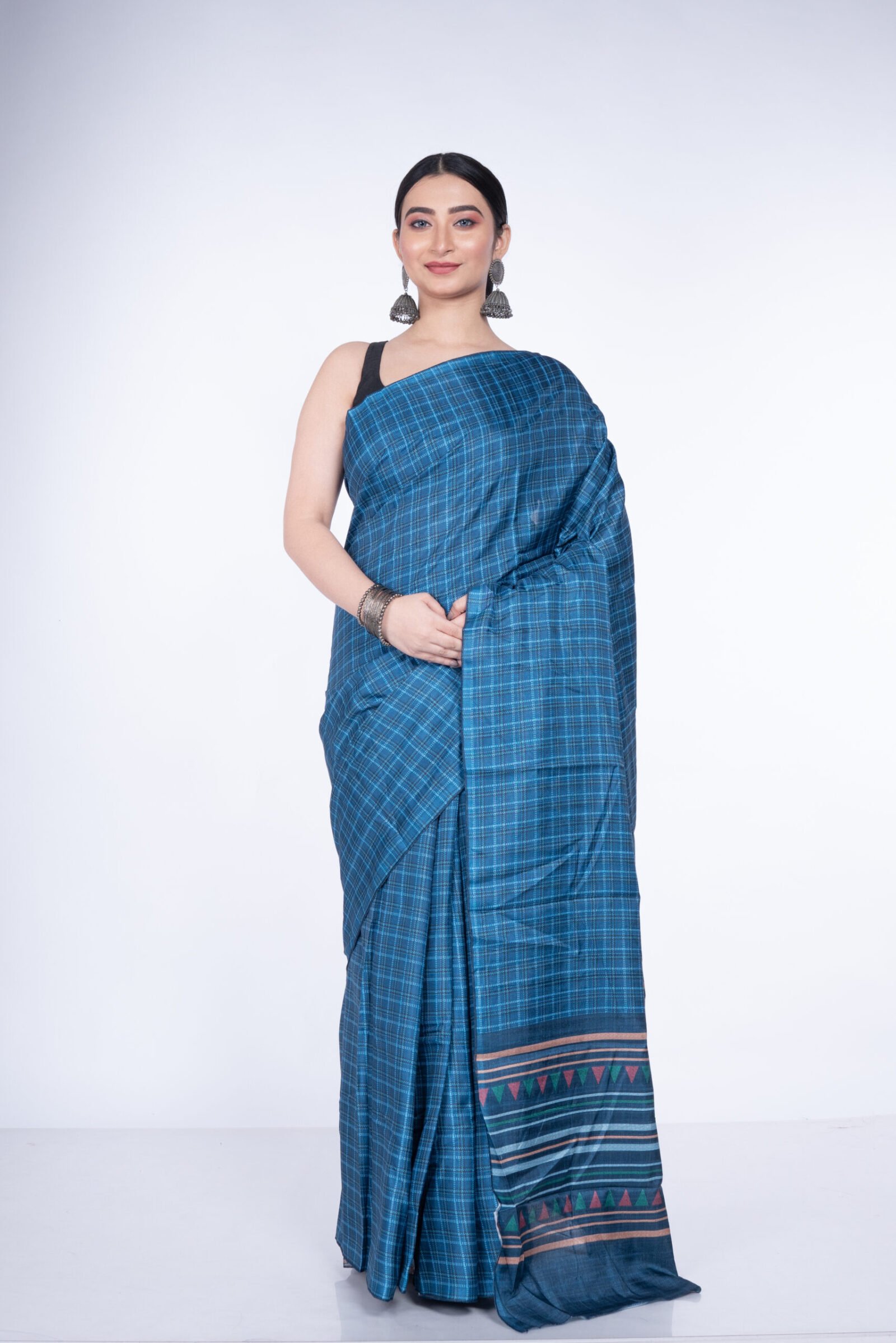 "Indigo Grid" Silk