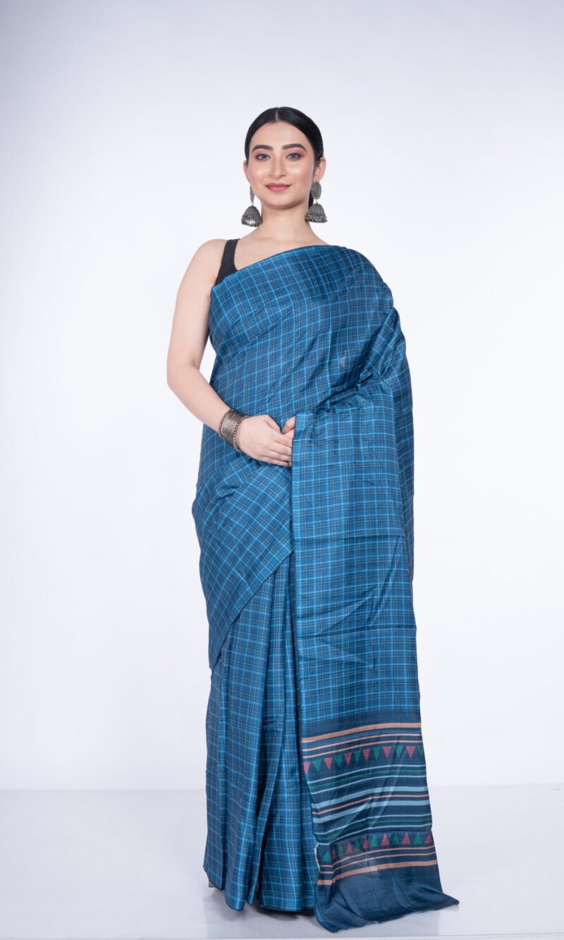 "Indigo Grid" Silk