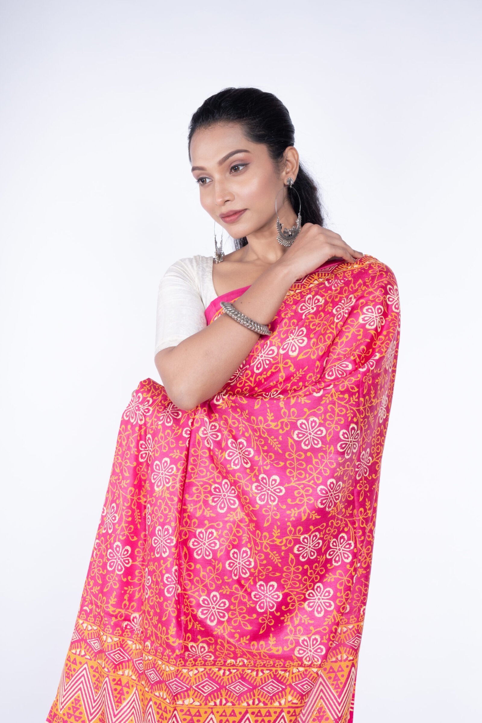 Block Printed 'Blush Delight' Cotton Silk - Image 2