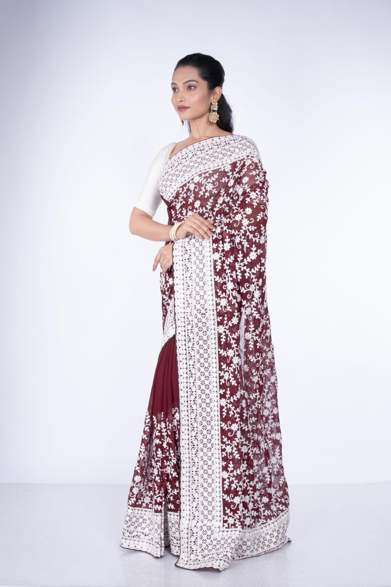 Chikan 'Brown Earth' Georgette - Image 4