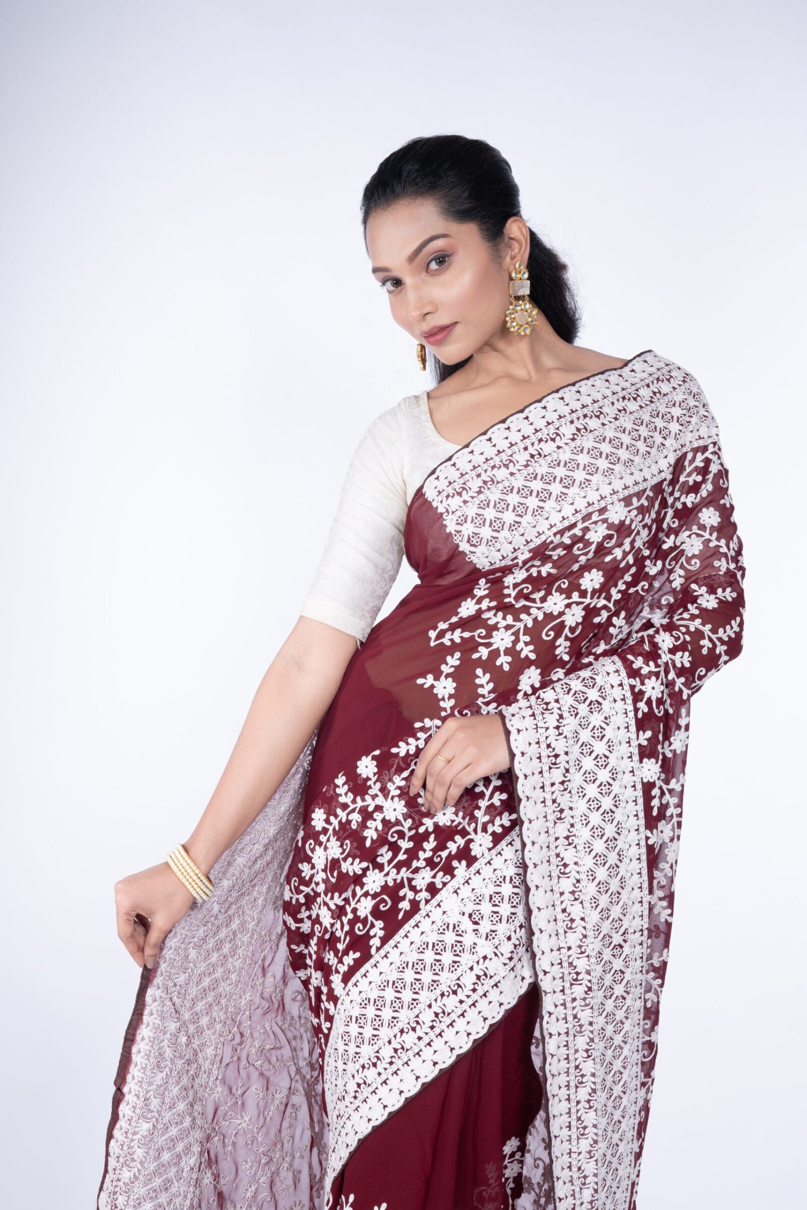 Chikan 'Brown Earth' Georgette - Image 3