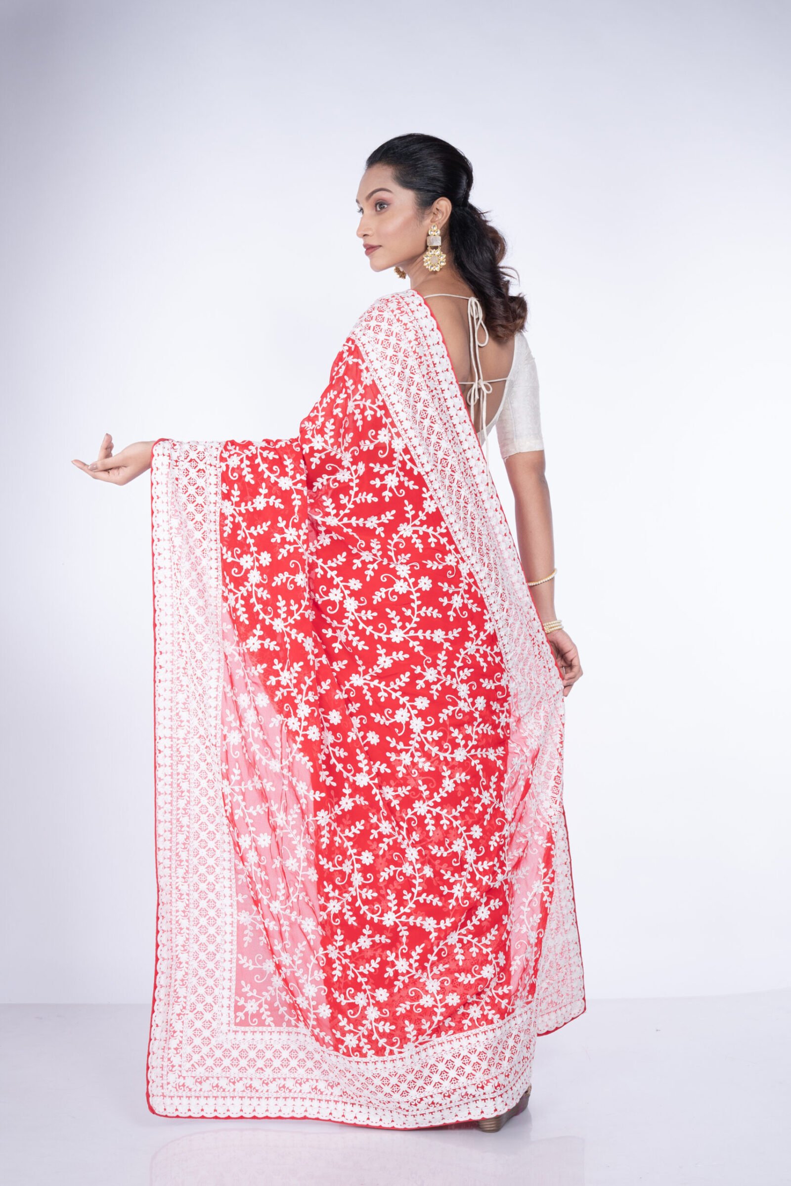 Chikan 'Vermillon Glow' Georgette - Image 3