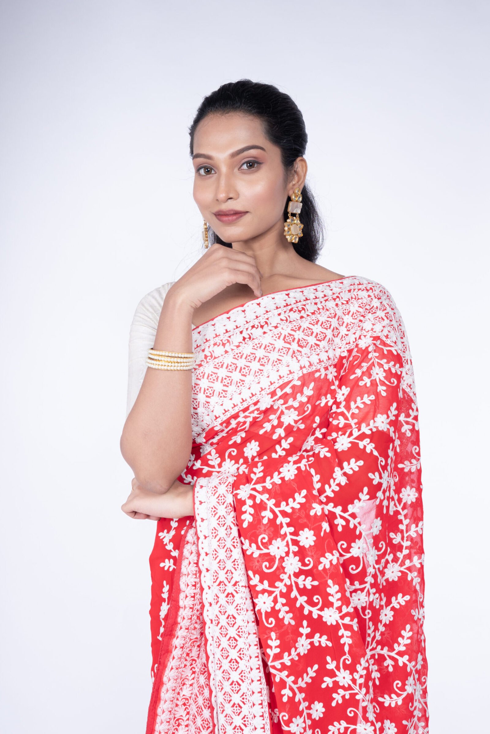 Chikan 'Vermillon Glow' Georgette - Image 2