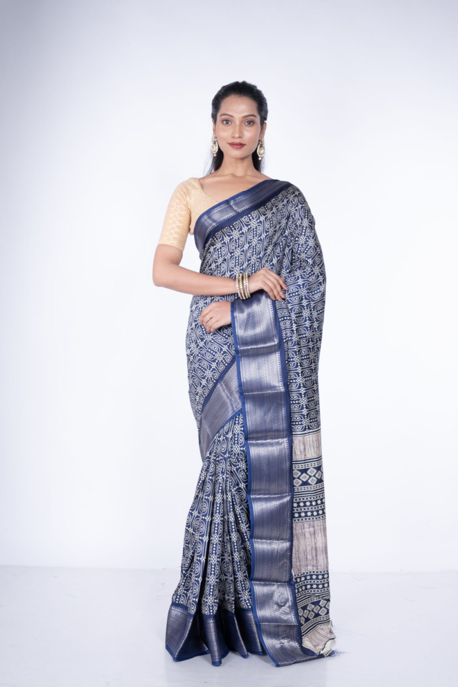 Bandhej 'Neel Kamal' Cotton Silk