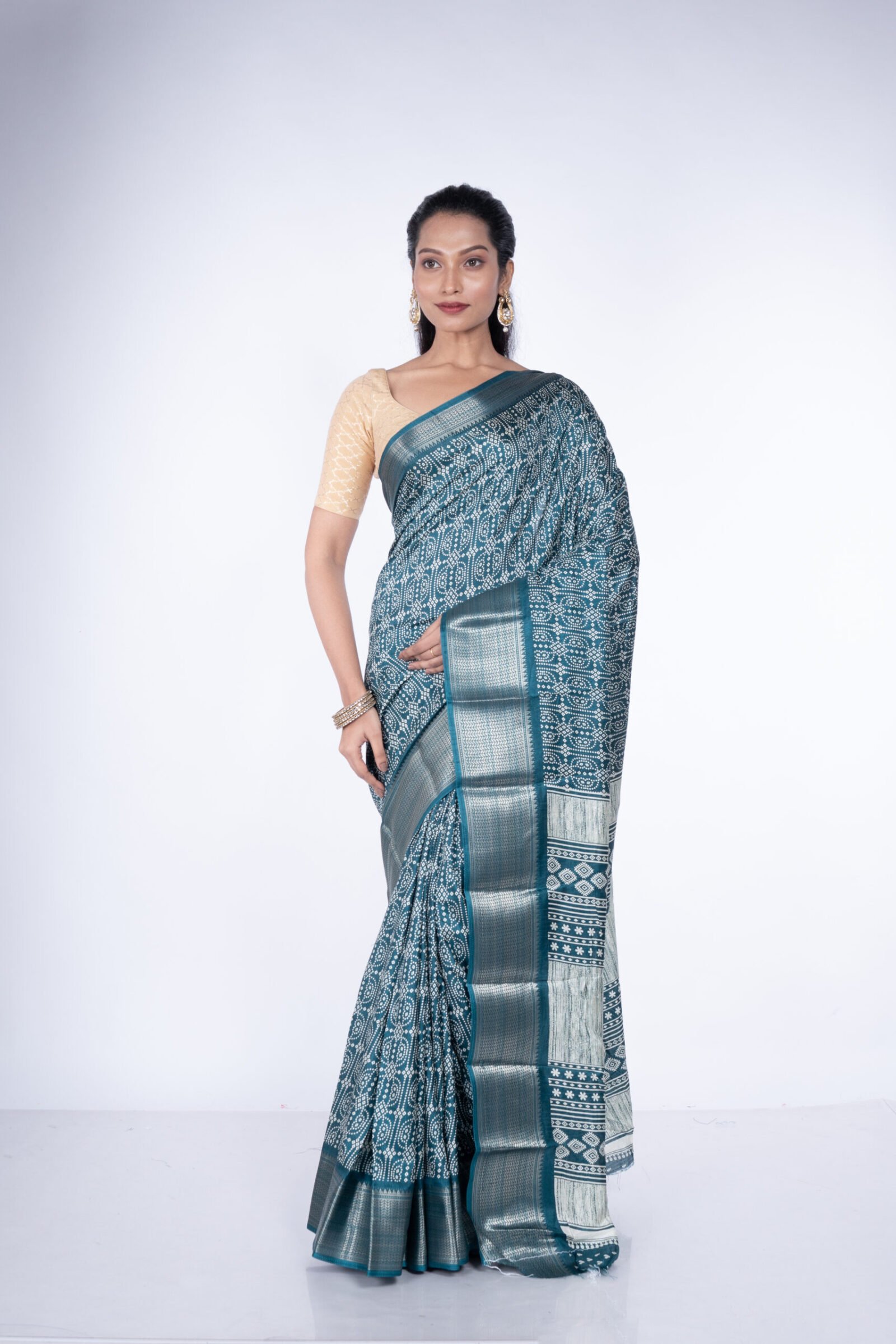 Bandhej 'Hariyali Charm' Cotton Silk