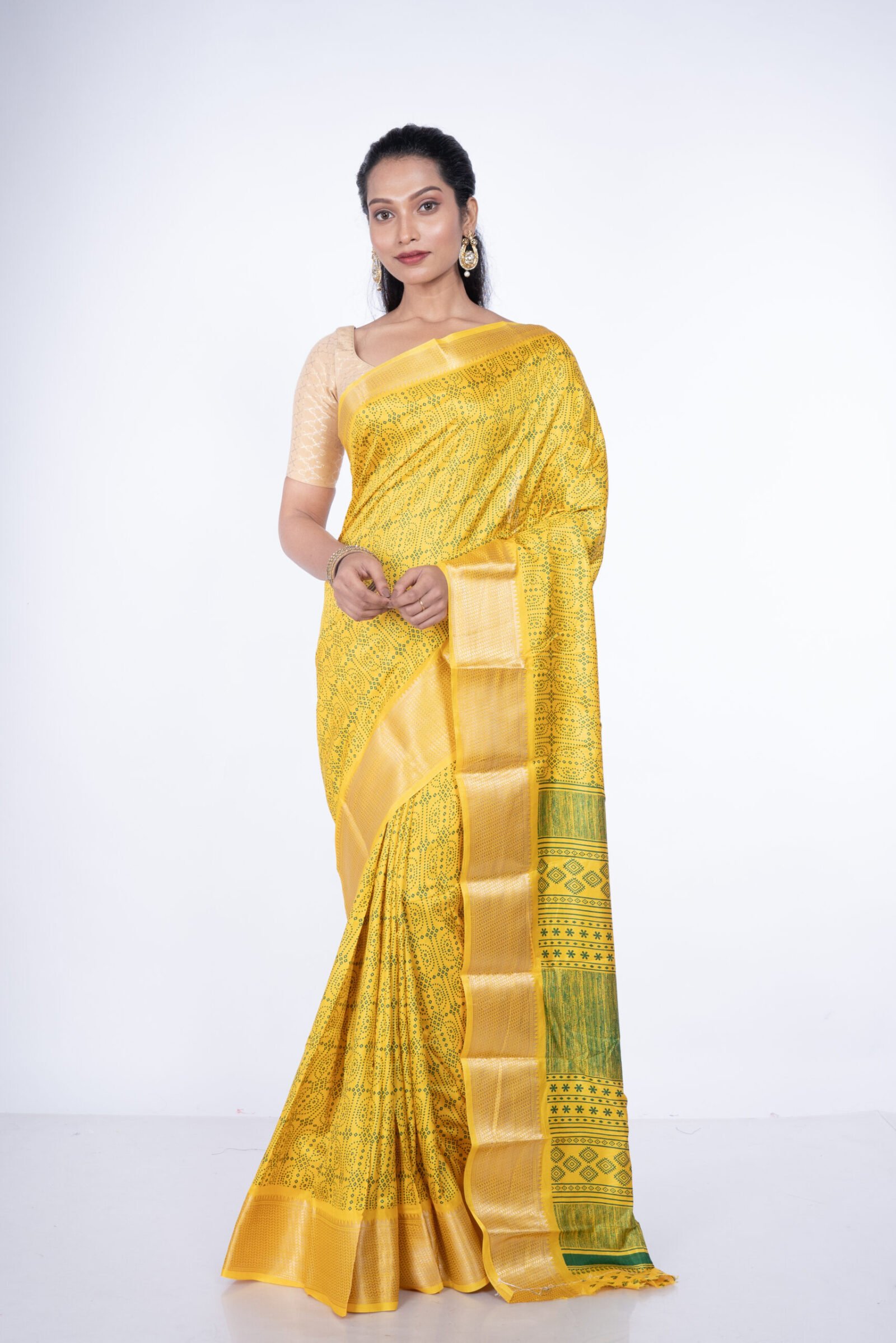 Bandhej 'Haldi Chandan' Cotton Silk