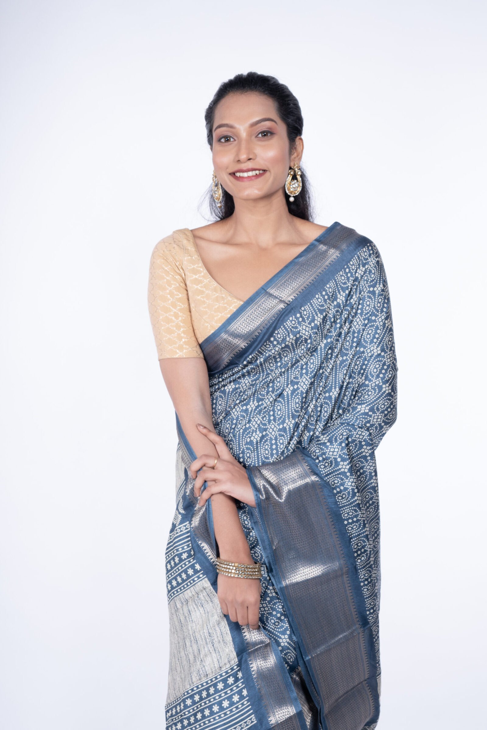 Bandhej 'Neela  Aangan' Cotton Silk - Image 2