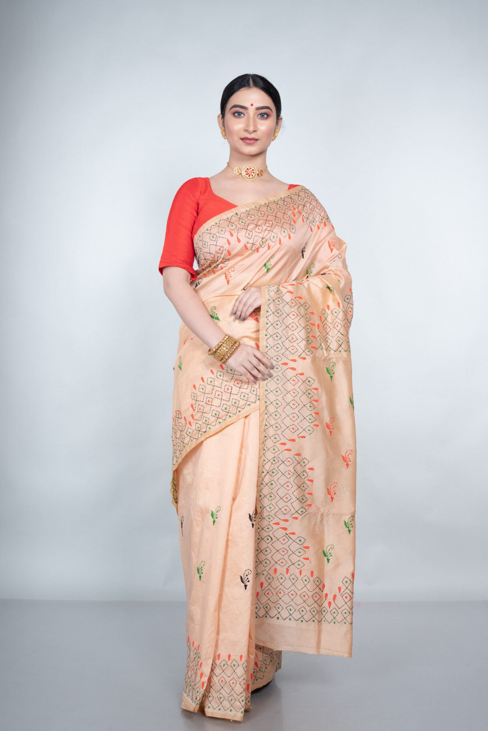 Kantha 'Beige Serenity' Tussar - Image 2