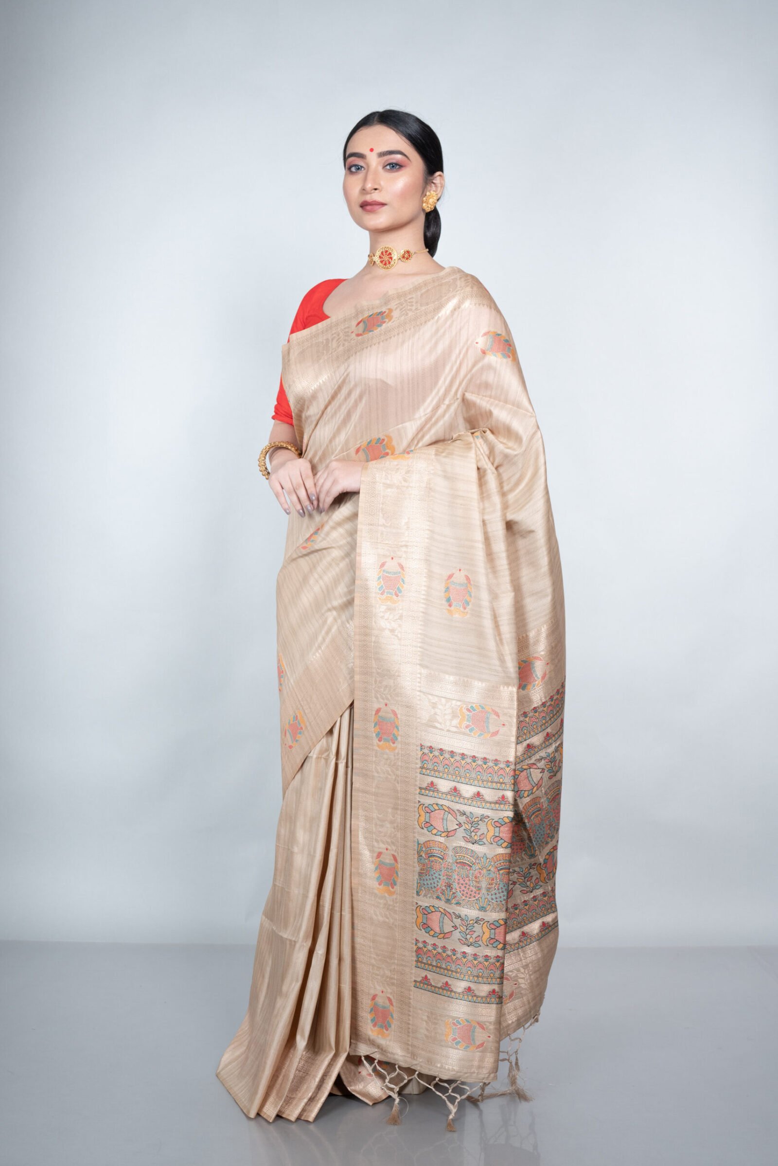 Madhubani 'Ivory Grace'  Silk