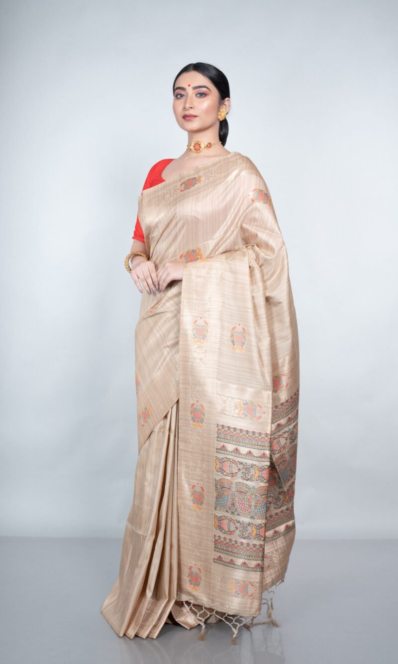 Madhubani 'Ivory Grace'  Silk