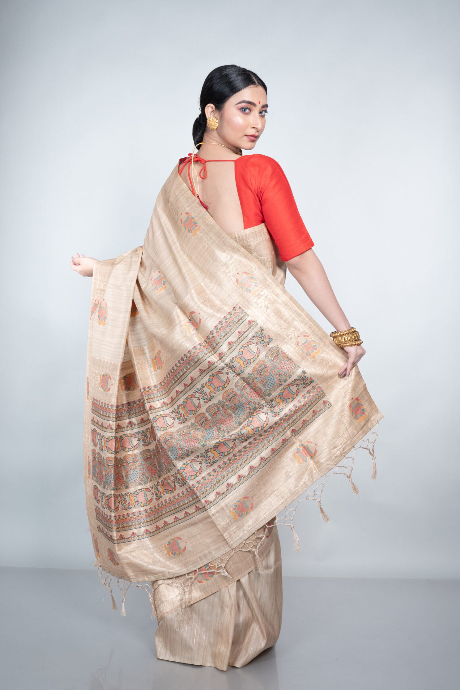 Madhubani 'Ivory Grace'  Silk - Image 4