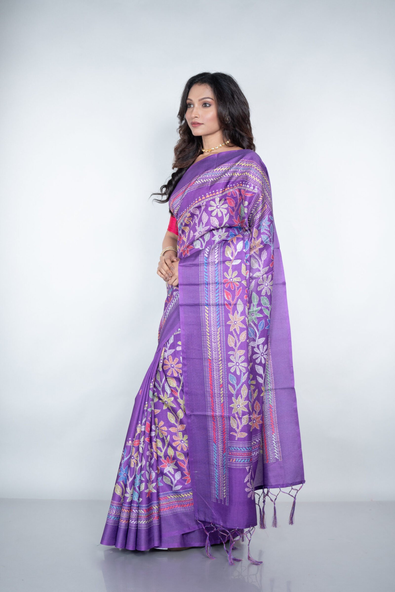 Kantha 'Lilac Lush' Manipuri Patta - Image 2
