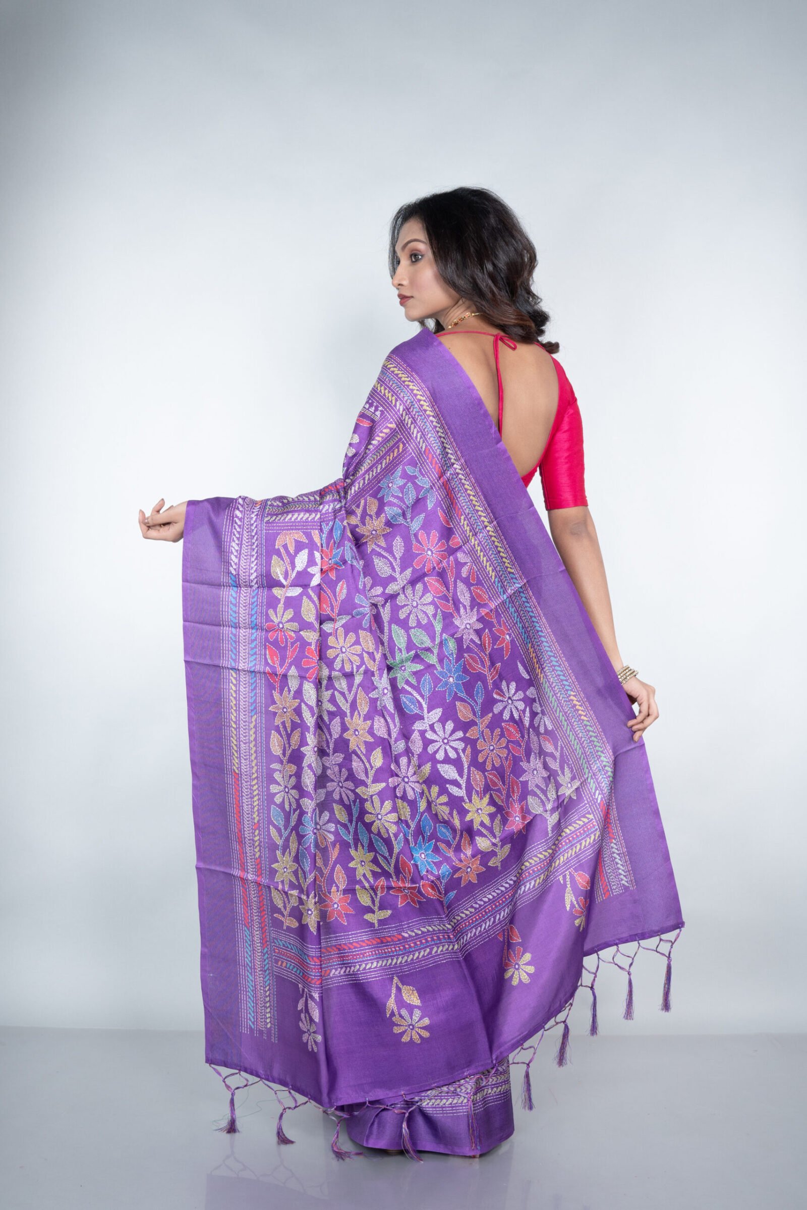 Kantha 'Lilac Lush' Manipuri Patta - Image 4