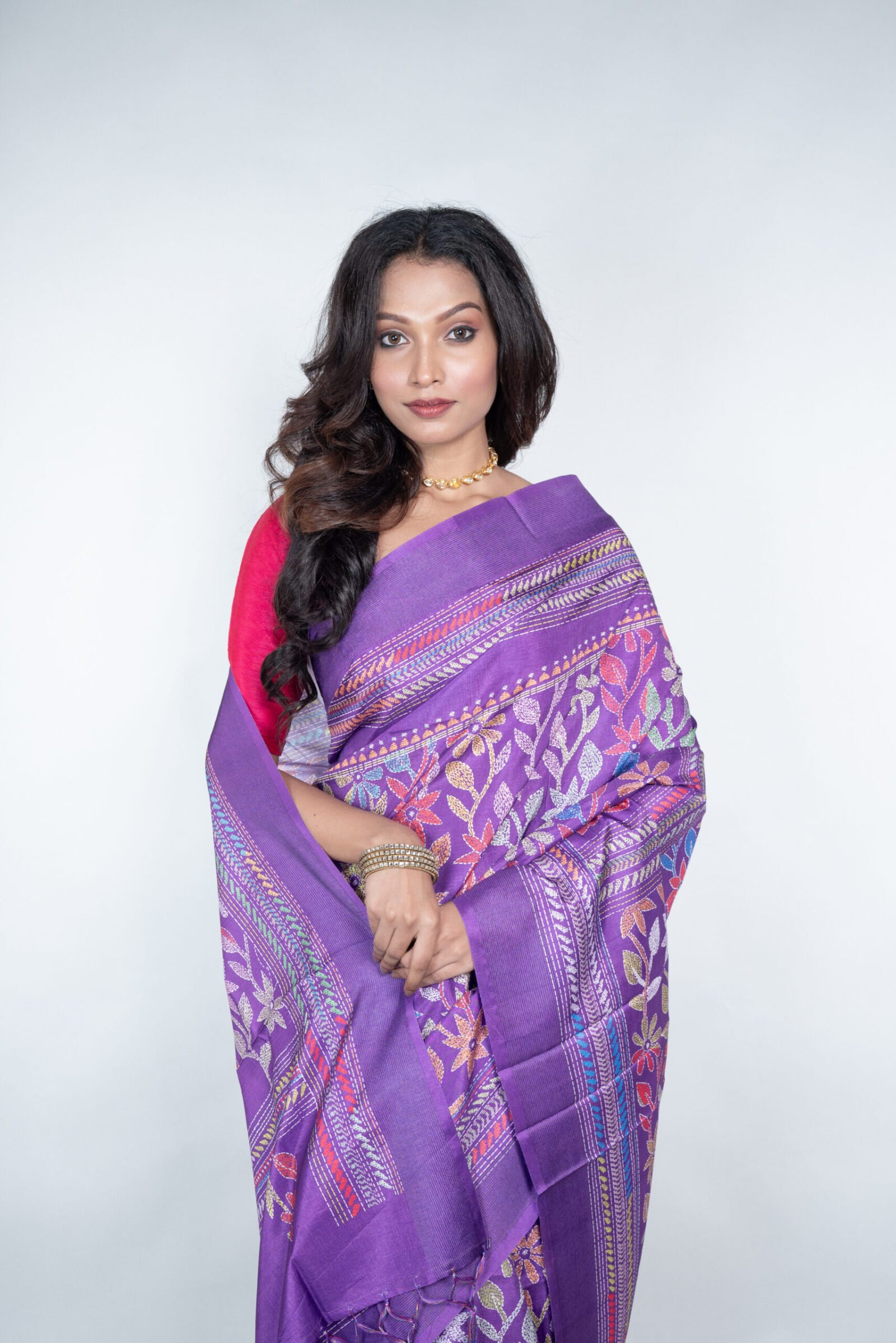 Kantha 'Lilac Lush' Manipuri Patta - Image 3