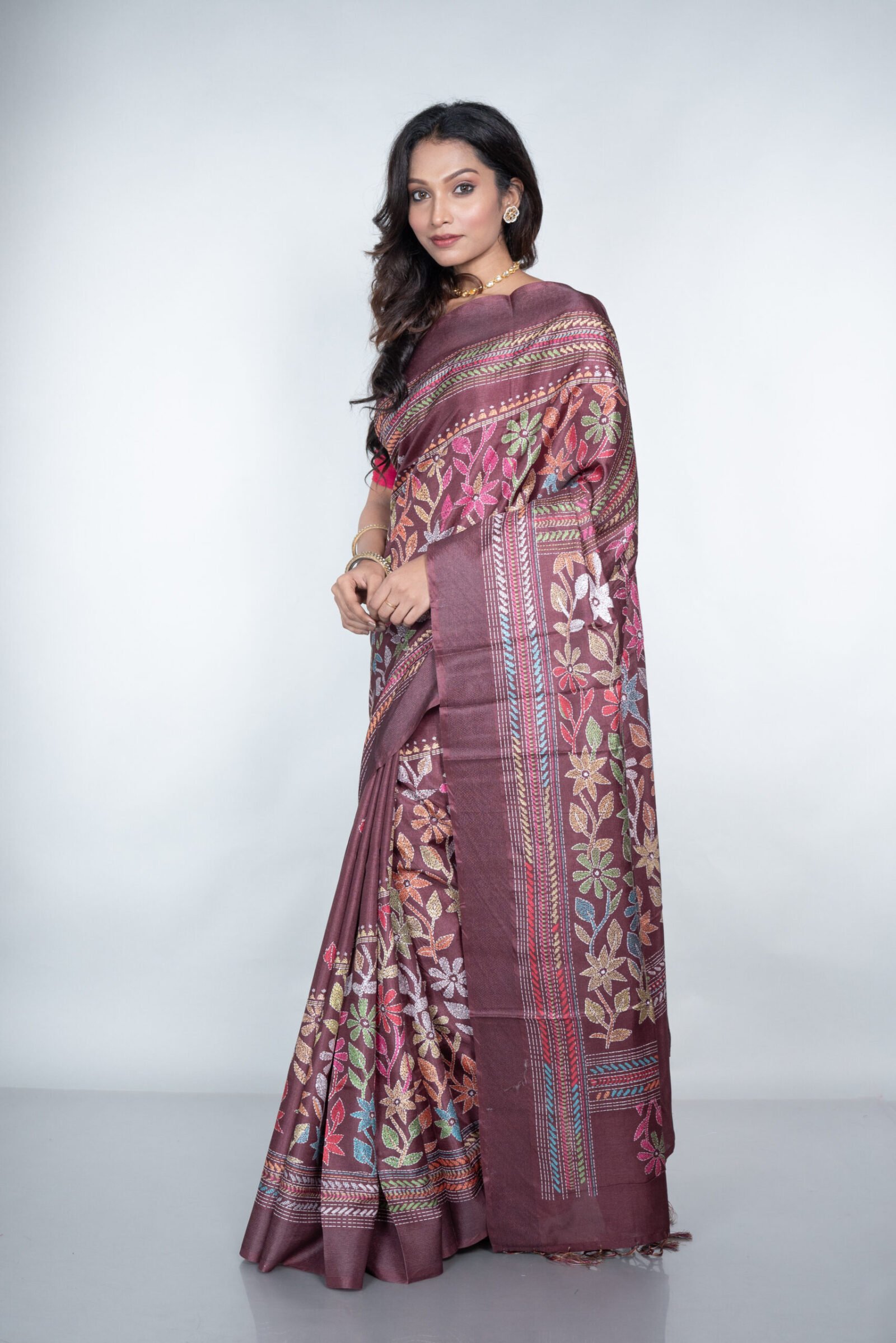 Kantha 'Espresso Elegance' Manipuri Patta