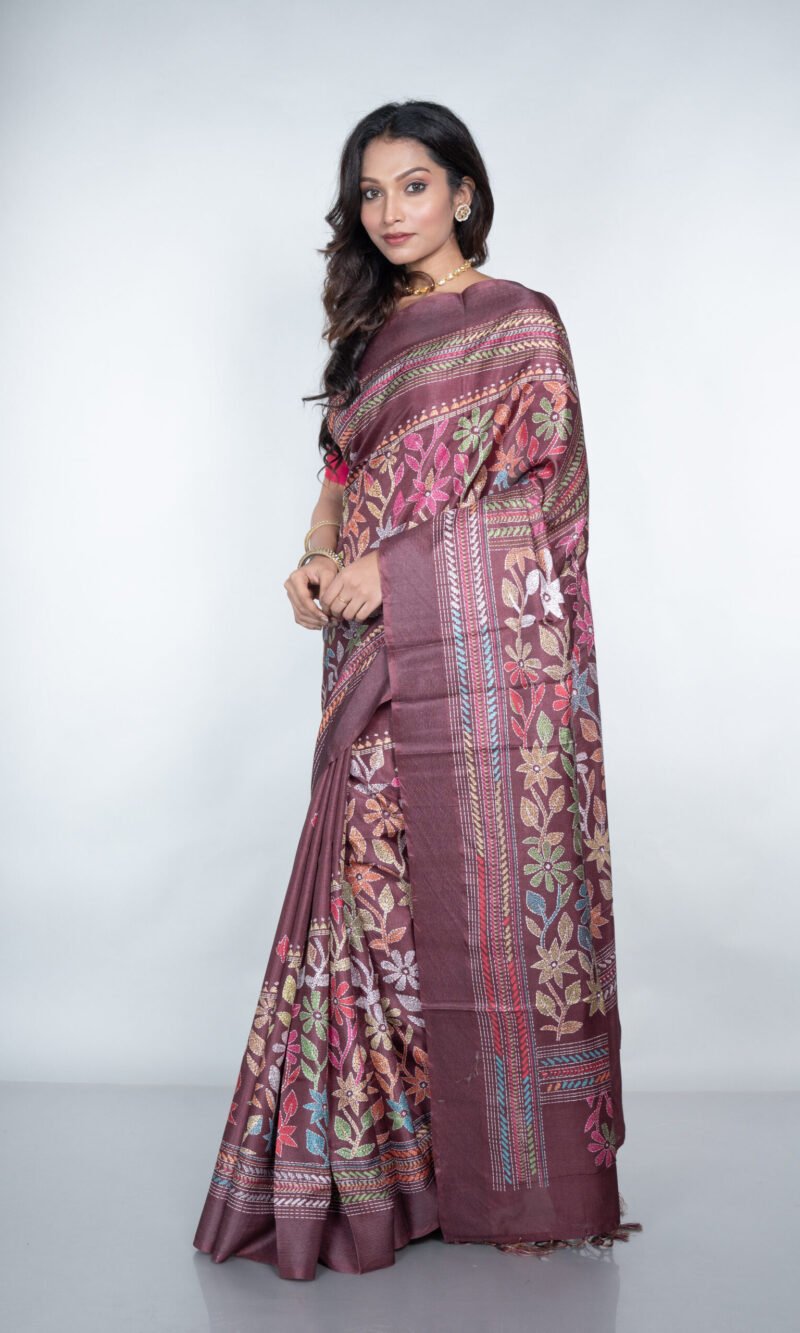 Kantha 'Espresso Elegance' Manipuri Patta