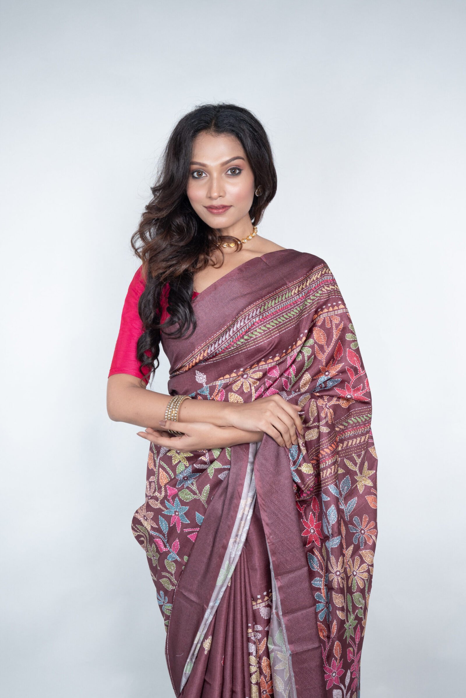 Kantha 'Espresso Elegance' Manipuri Patta - Image 3