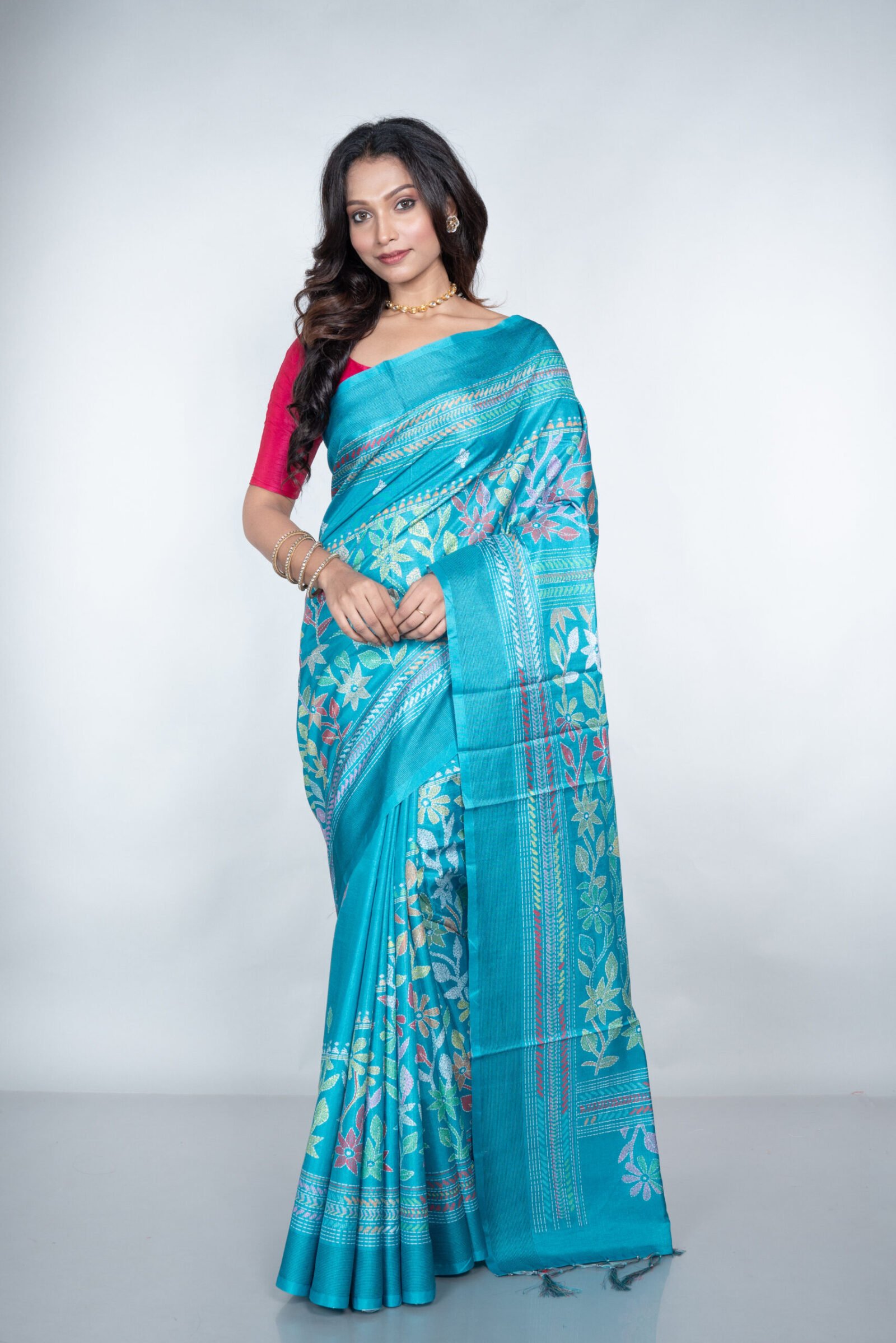 Kantha 'Leafy Grace' Manipuri Patta - Image 2