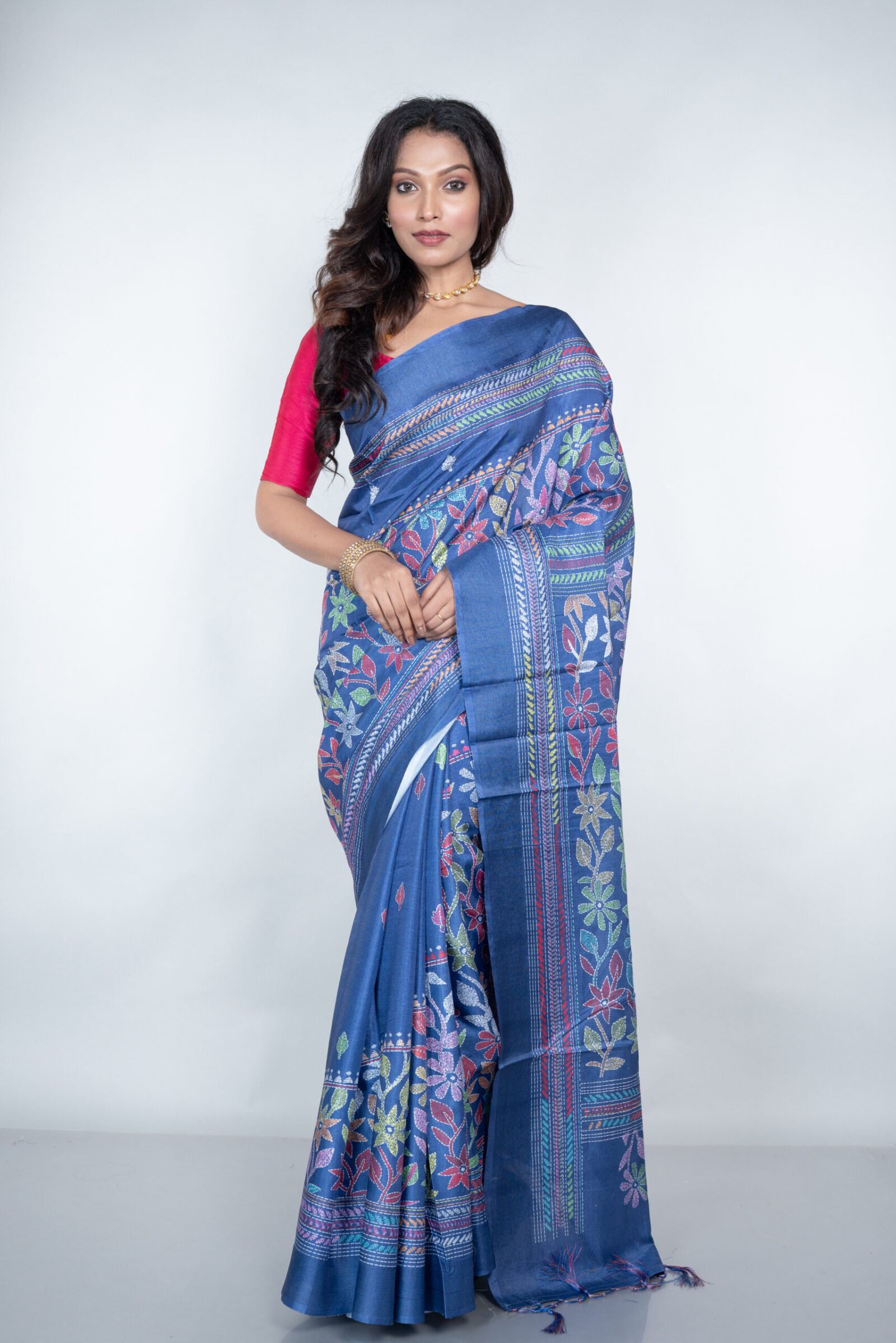 Kantha 'Azure Opulence' Manipuri Patta