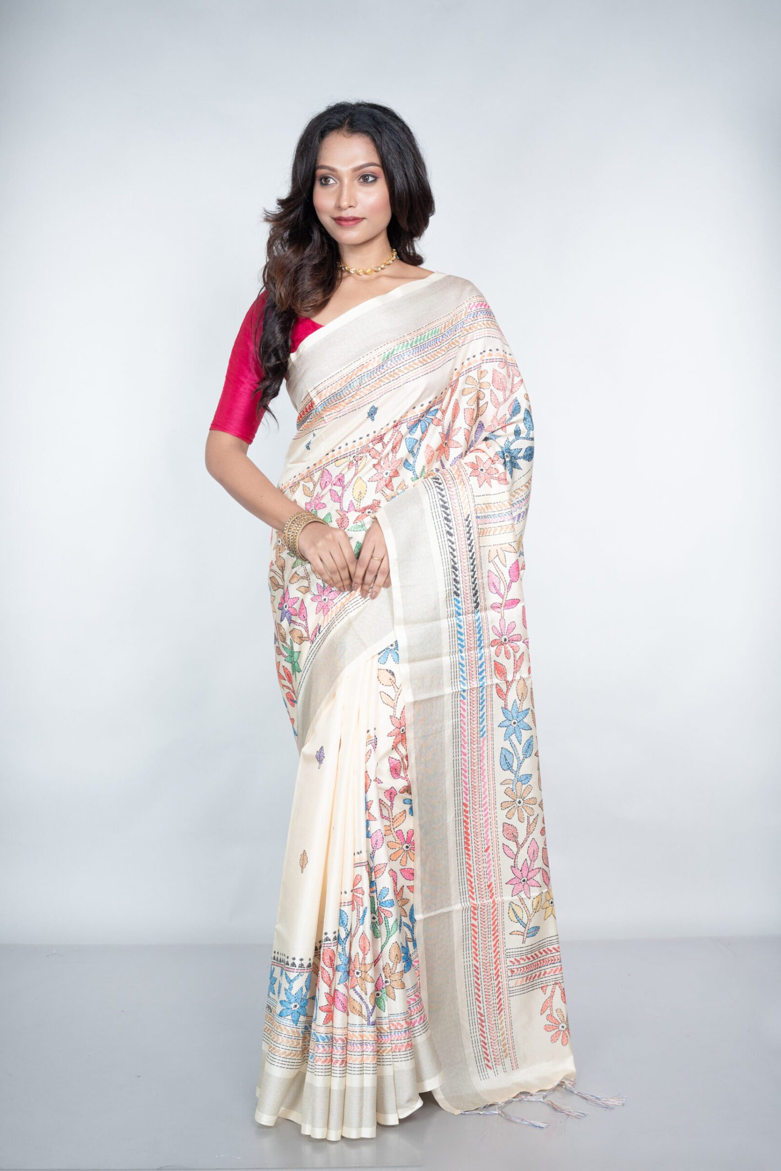 Kantha 'Champagne Whisper' Manipuri Patta - Image 3