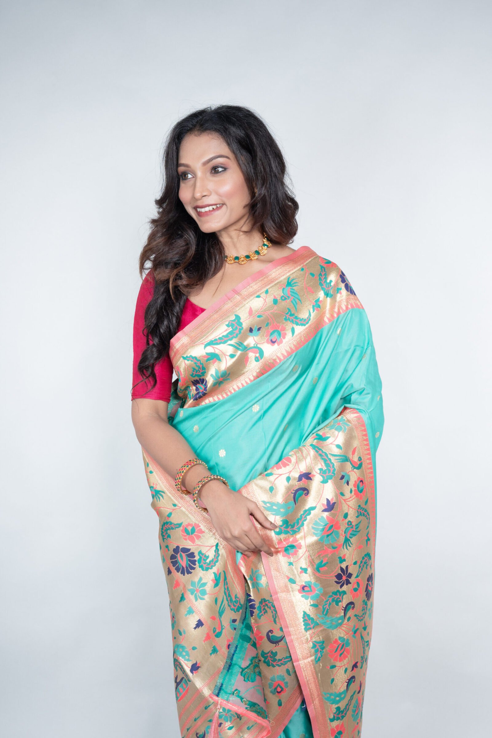 Paithani 'Mahrani Teal'  Silk - Image 3
