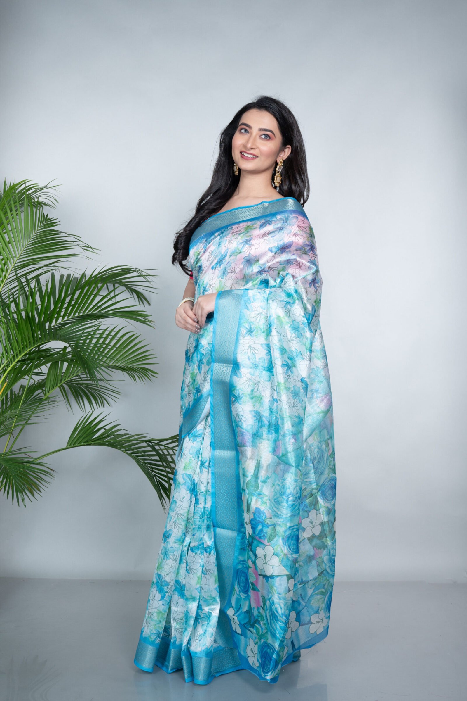 'Floral Saphire' Cotton Silk