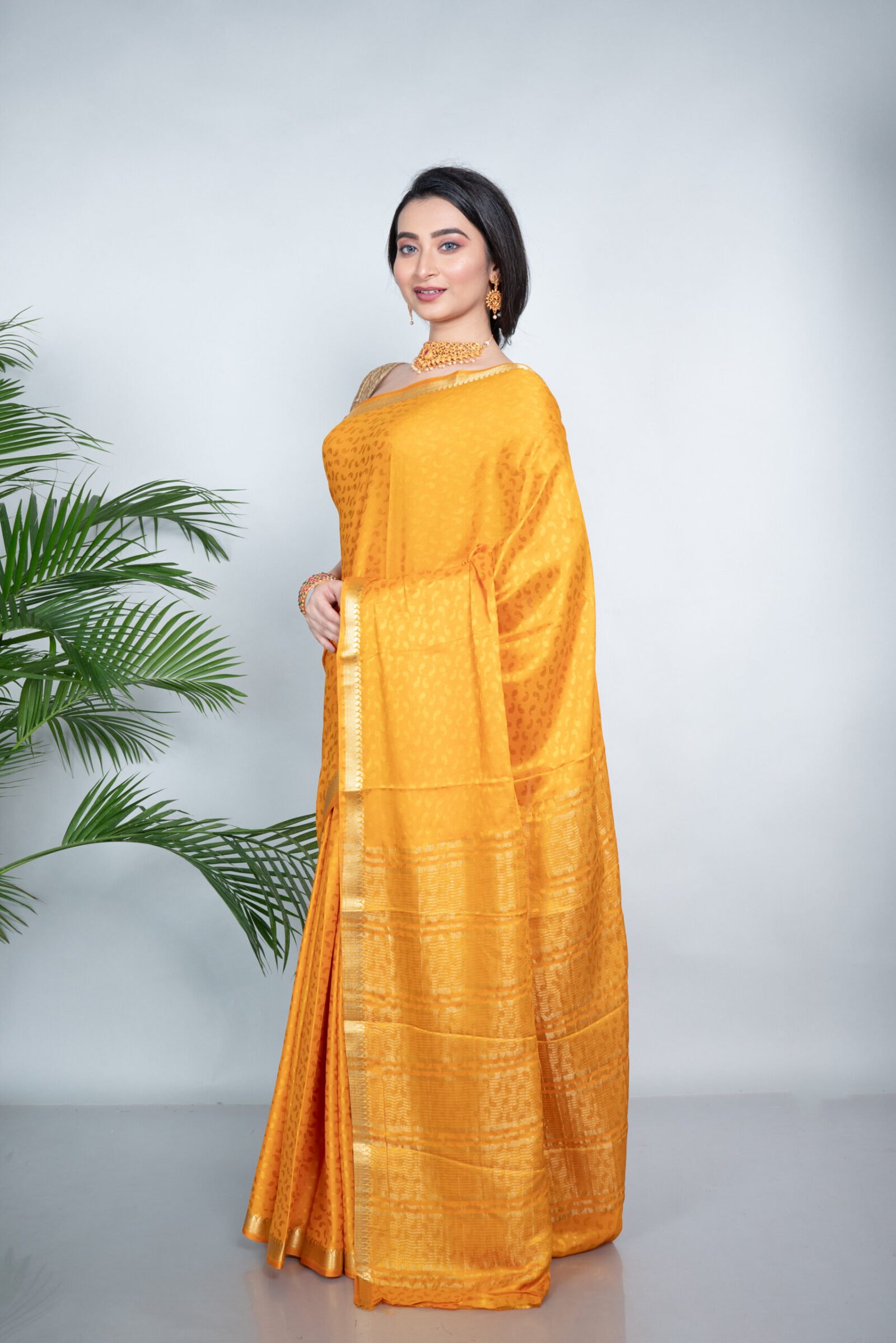 Mysore ' Splendid Saffron ' Brocade Silk - Image 3