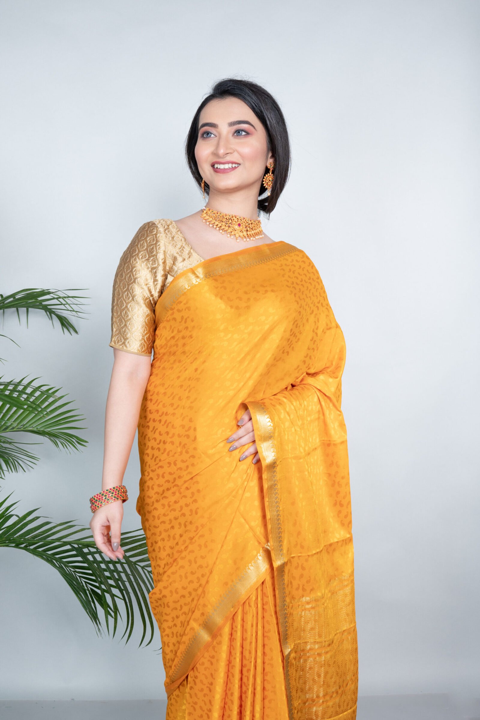 Mysore ' Splendid Saffron ' Brocade Silk
