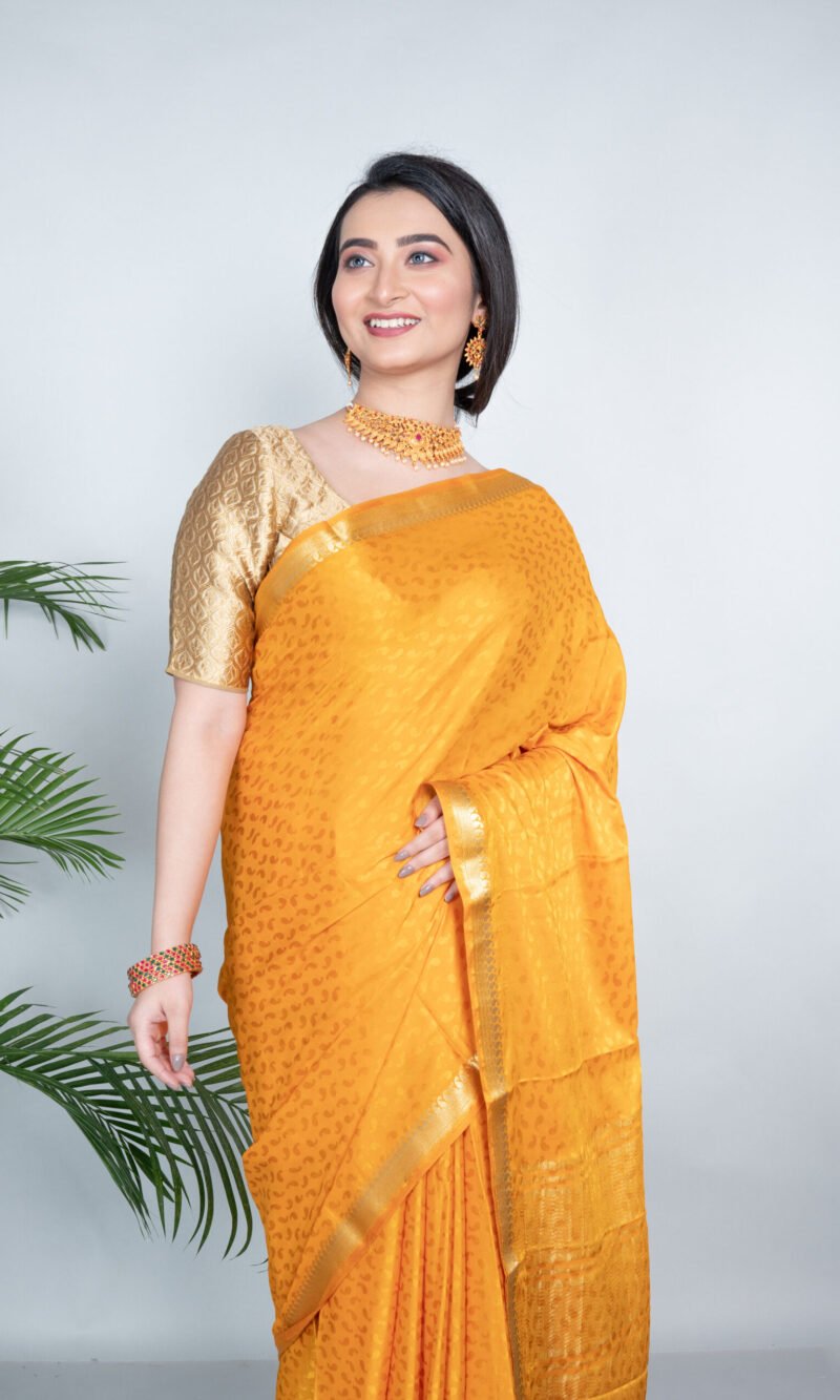 Mysore ' Splendid Saffron ' Brocade Silk