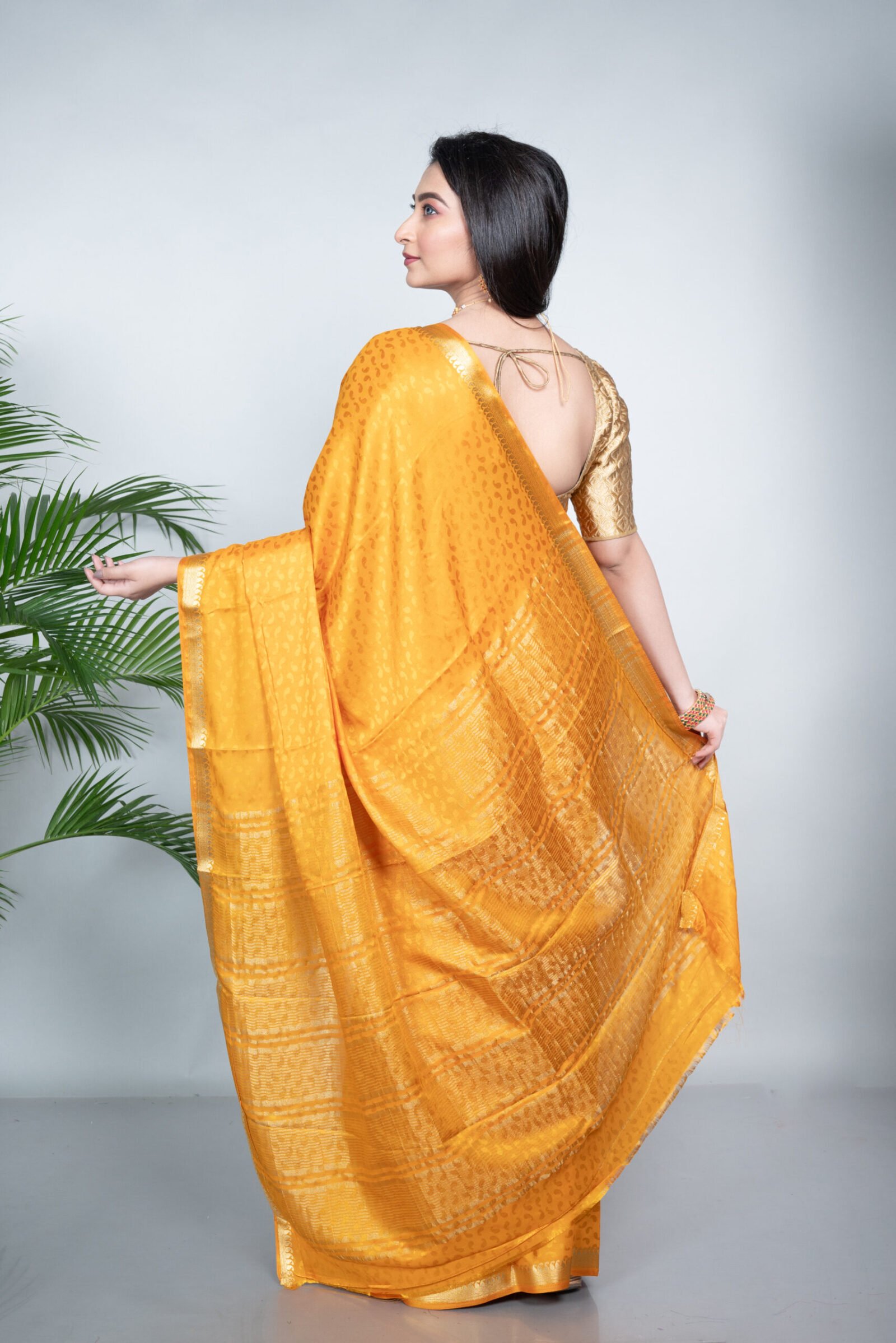 Mysore ' Splendid Saffron ' Brocade Silk - Image 4
