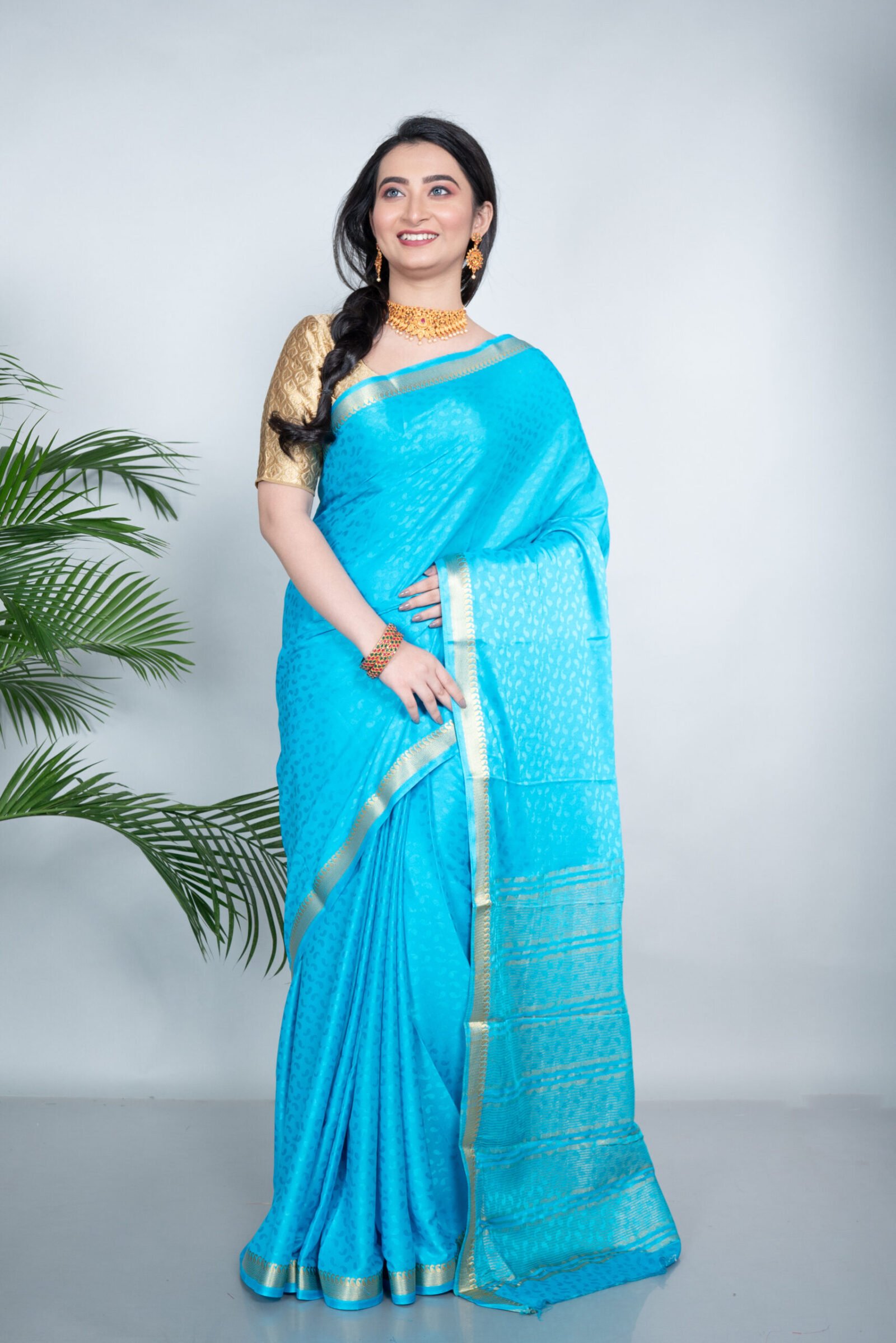 Mysore 'Aqua Charm' Brocade Silk - Image 3