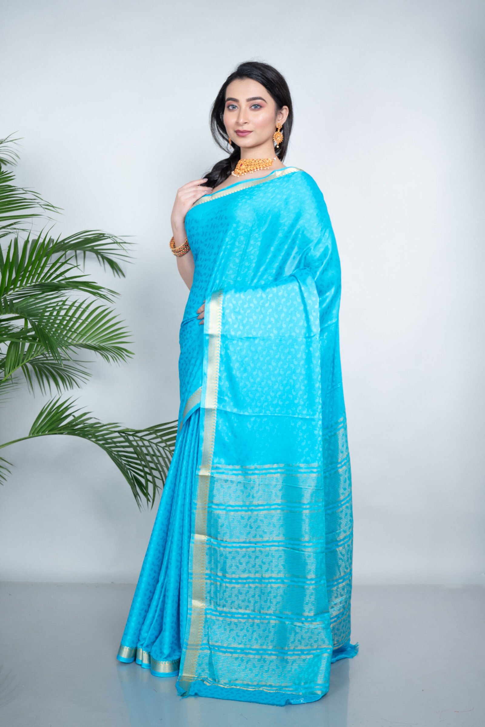 Mysore 'Aqua Charm' Brocade Silk - Image 2