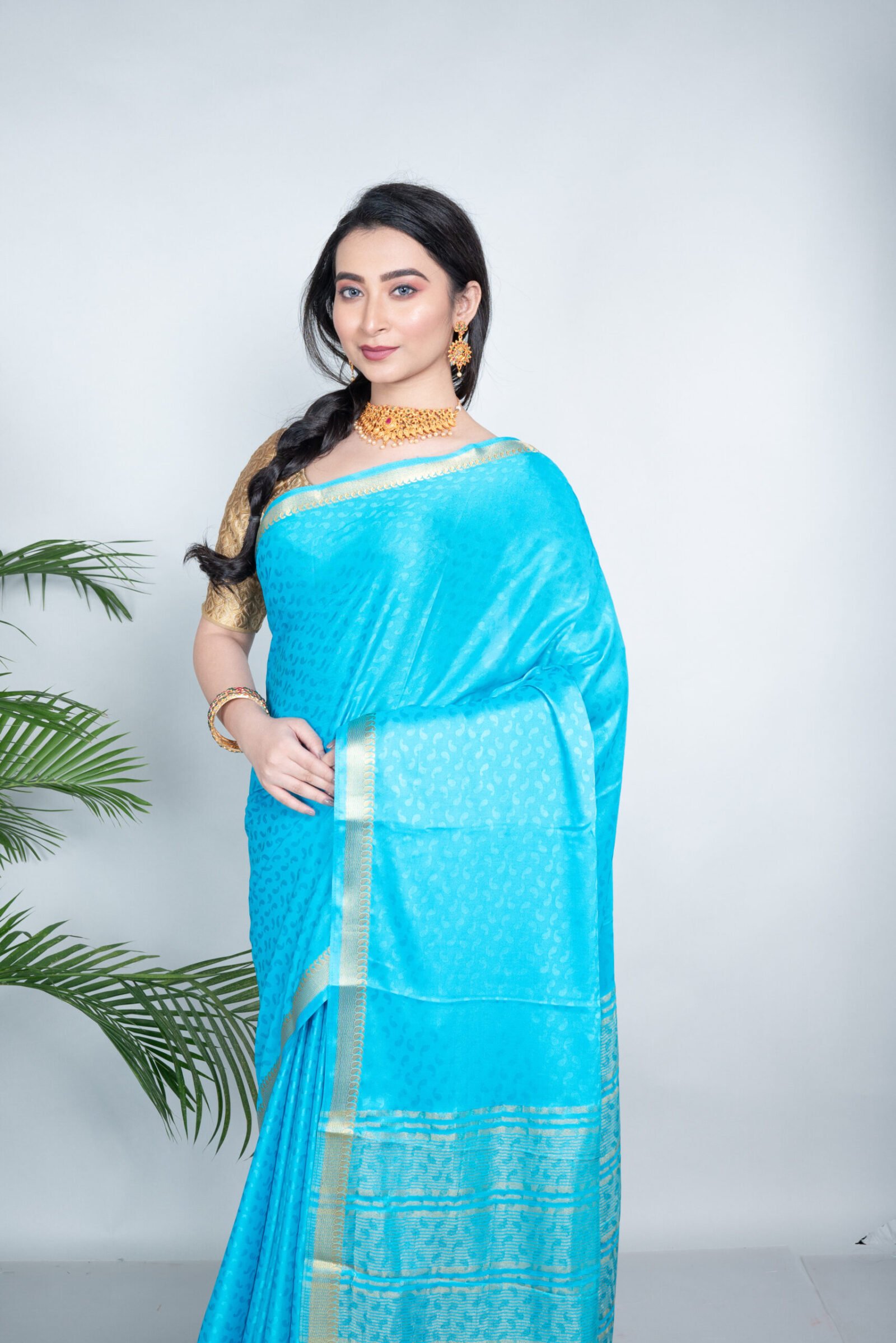 Mysore 'Aqua Charm' Brocade Silk