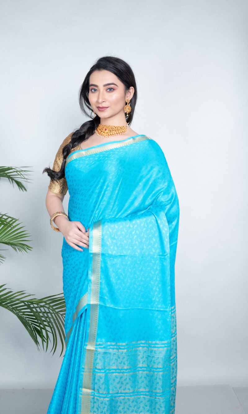Mysore 'Aqua Charm' Brocade Silk