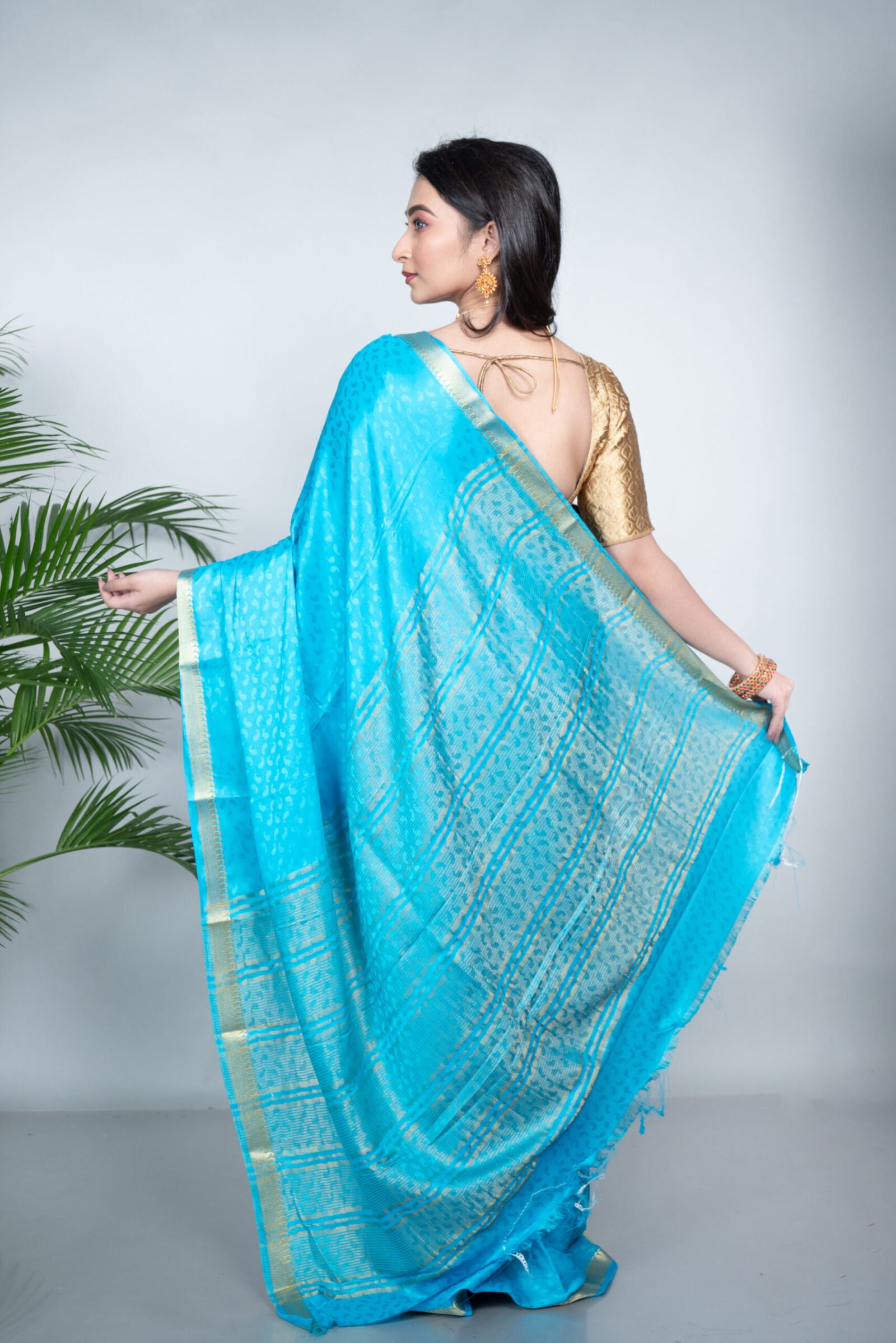 Mysore 'Aqua Charm' Brocade Silk - Image 4