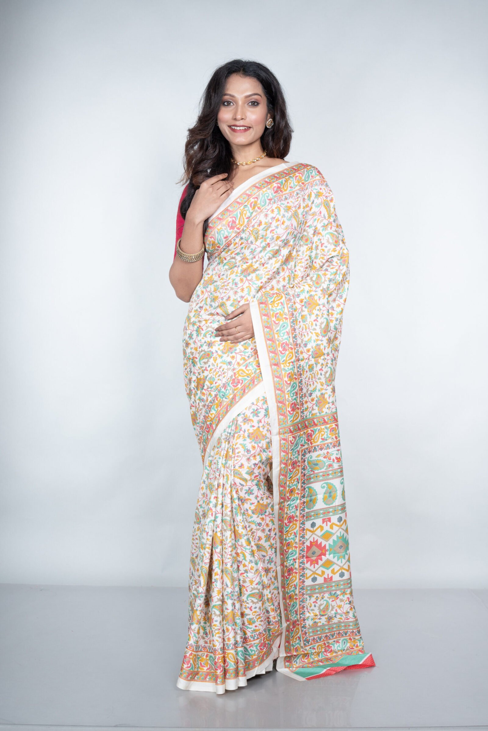 Kashmiri  'Scarlet Serenity' Silk